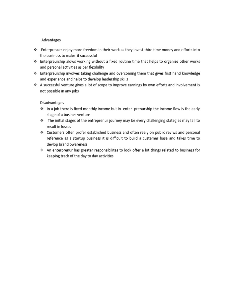 Pros and Cons of Entrepreneurship | PDF | Career & Growth | Business