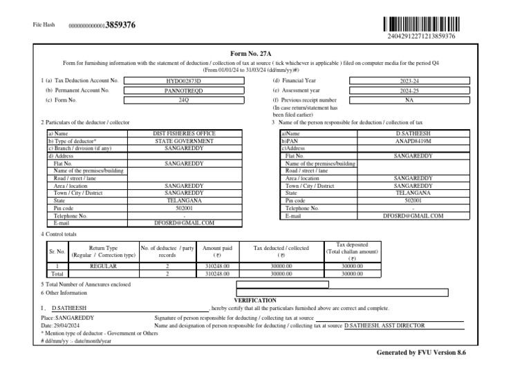 Q4 Tax Deduction Form 27A Submission | PDF | Taxation | Payments