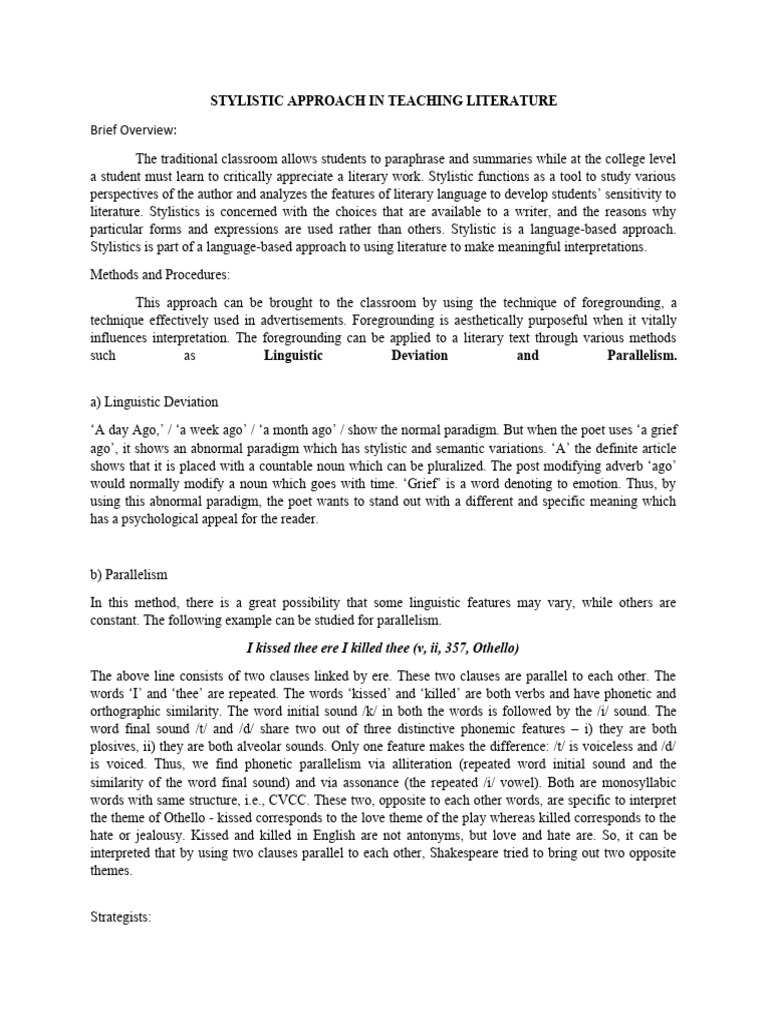 Stylistic Approach In Teaching Literature Examples