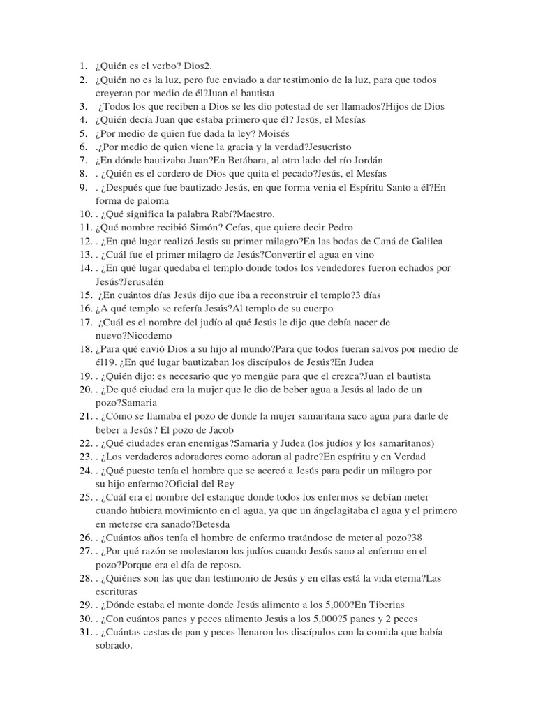 Preguntas sobre el Evangelio de Juan | PDF | Jesús | Juan el apóstol