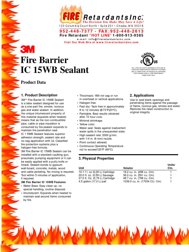 Fire Barrier IC 15WB Sealant: Retardants Inc | PDF | Pipe (Fluid ...