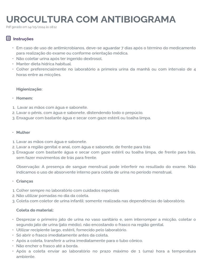 Coleta de Urina para Urocultura | PDF | Especialidades médicas | Urologia