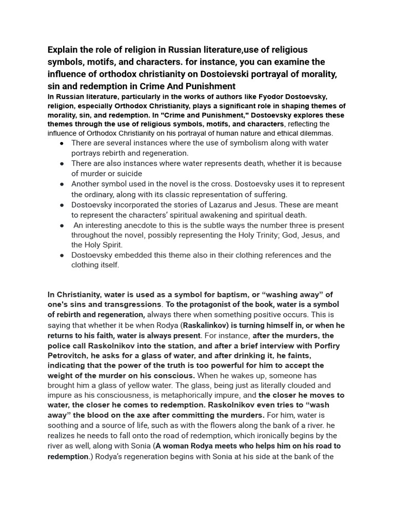 Religious Symbols and Motifs in Crime and Punishment | PDF | Crime And ...