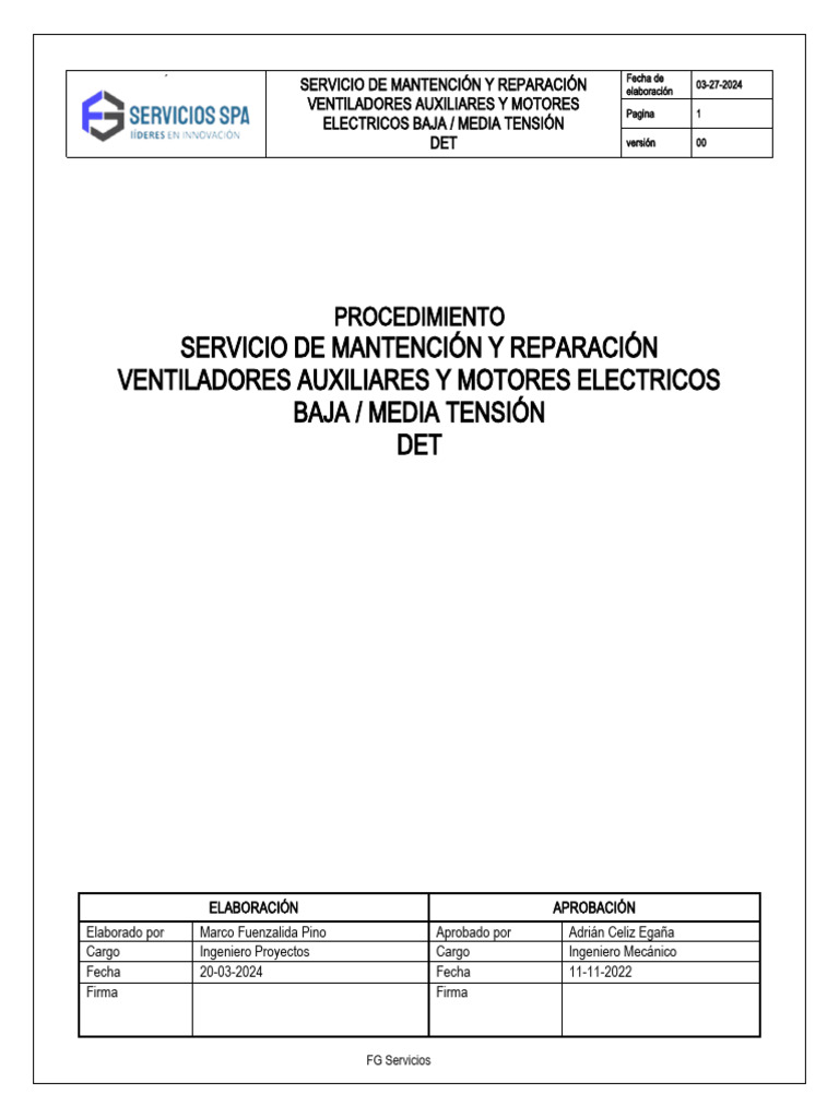 TEC 03 (PROCEDIMIENTO SERVICIO DE MANTENCIÓN Y REPARACIÓN VENTILADORES