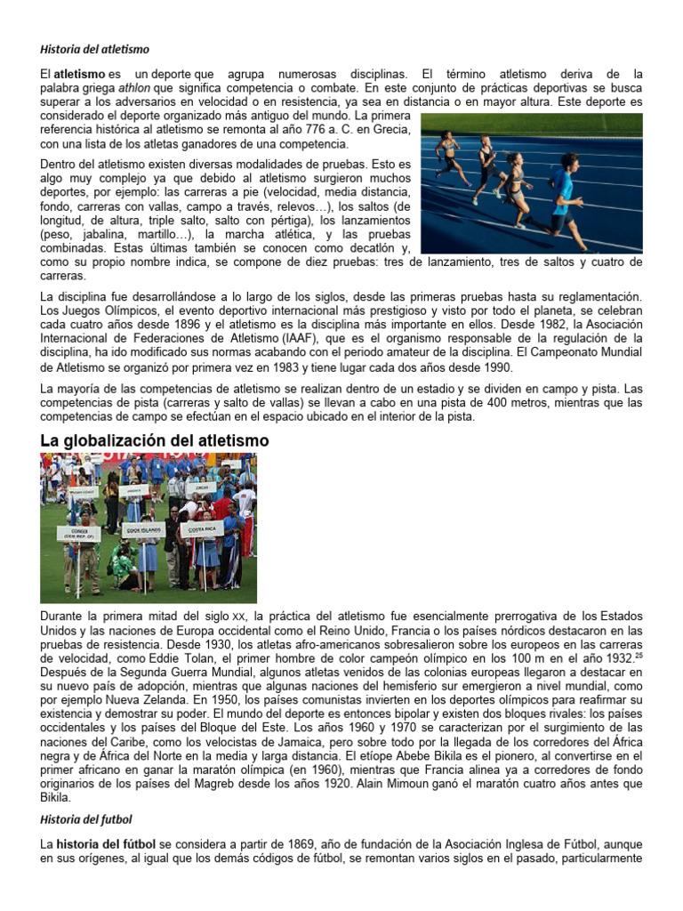 Historia del atletismo y su globalización | PDF | Deporte del atletismo ...