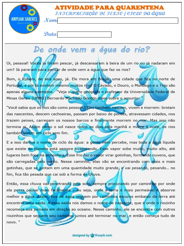 3º Ano-Ciclo Da Água - Onde Nascem Os Rios | Download grátis PDF | Rio ...