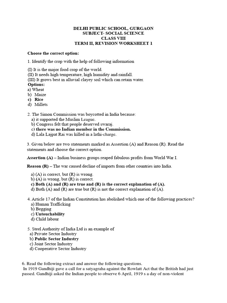 Class VIII Social Science Revision Worksheet | PDF | British Raj | Farms