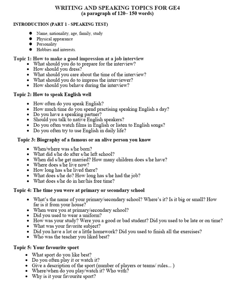 IELTS Speaking Topics Overview 2022 | PDF | Language Arts & Discipline