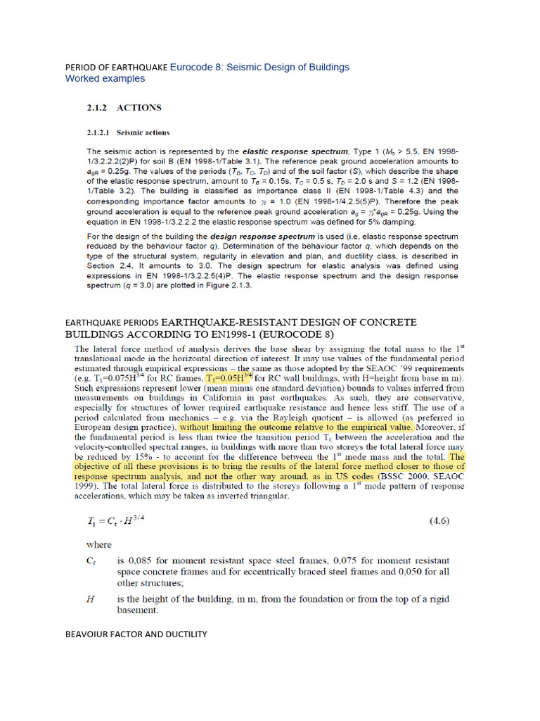PERIOD OF EARTHQUAKE Eurocode 8 | PDF