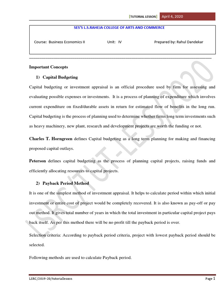 Capital Budgeting Methods Explained | PDF | Capital Budgeting | Net ...