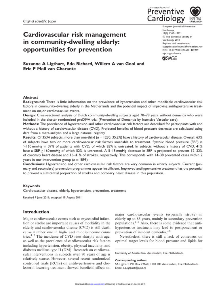 Ligthart (2012) CV Risk Management Com Dwel Elderly | PDF ...