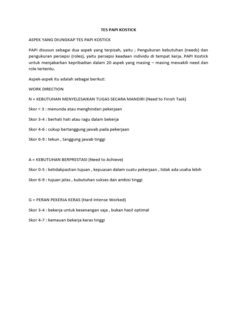 Tes Papi Kostick Aspek Yang Diungkap Tes | PDF