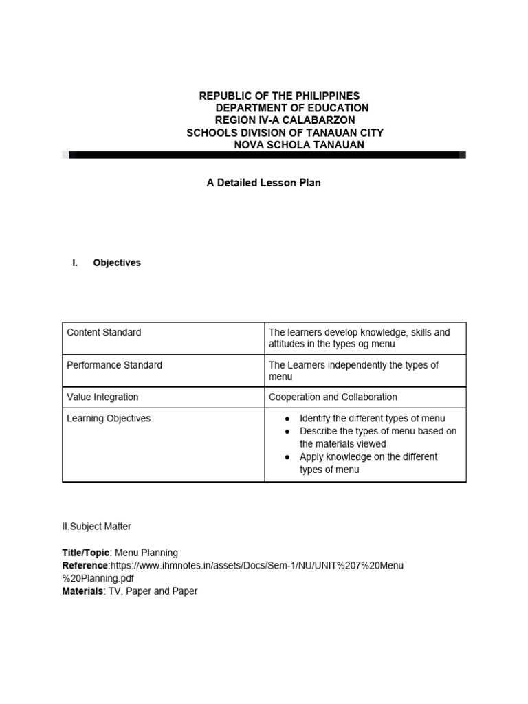 Define Menu Planning