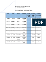 Final Exam Timetable Grade VIII Orange