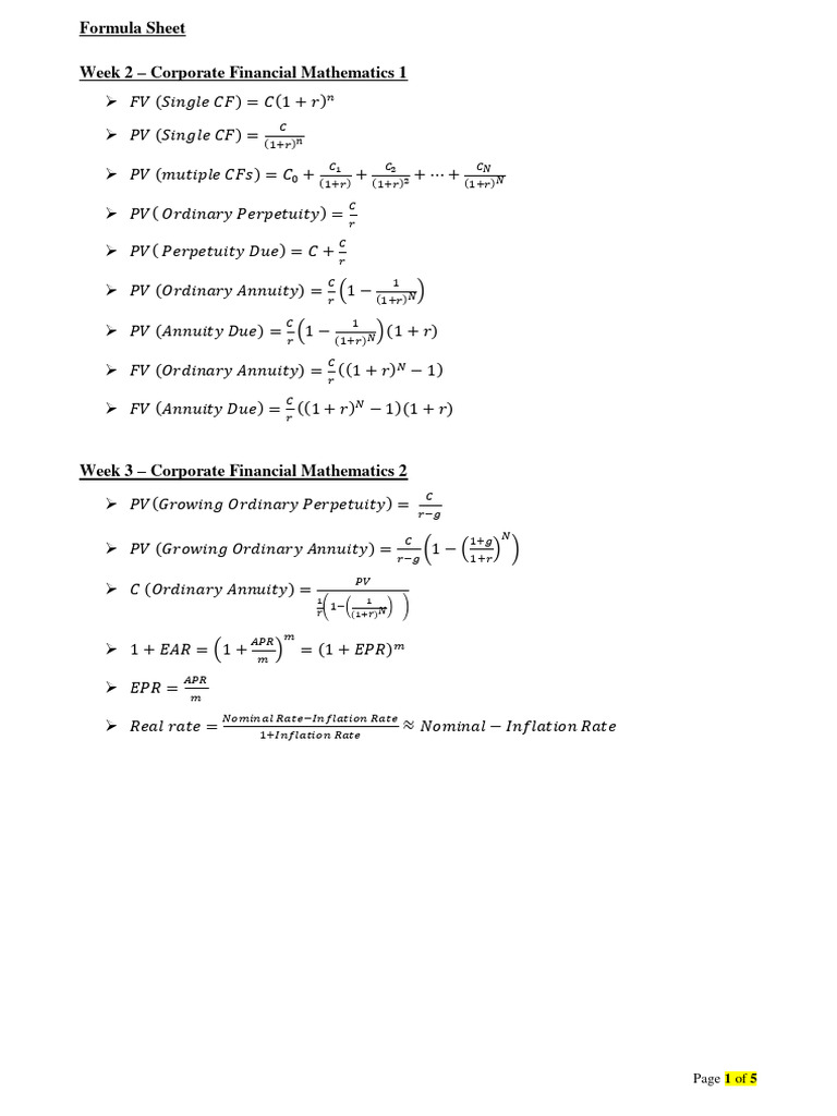 Corporate Finance Formula Overview | PDF | Financial Accounting ...