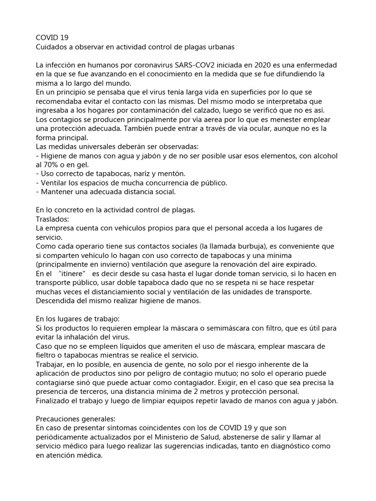 Cuidados COVID-19 en Control de Plagas | PDF | Lavado de manos ...