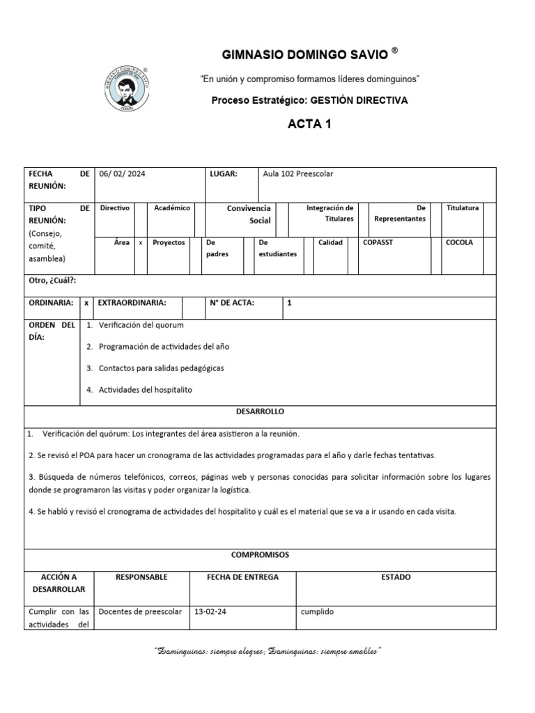 Acta de Area Primera Infancia #1 | PDF | Crecimiento personal y profesional