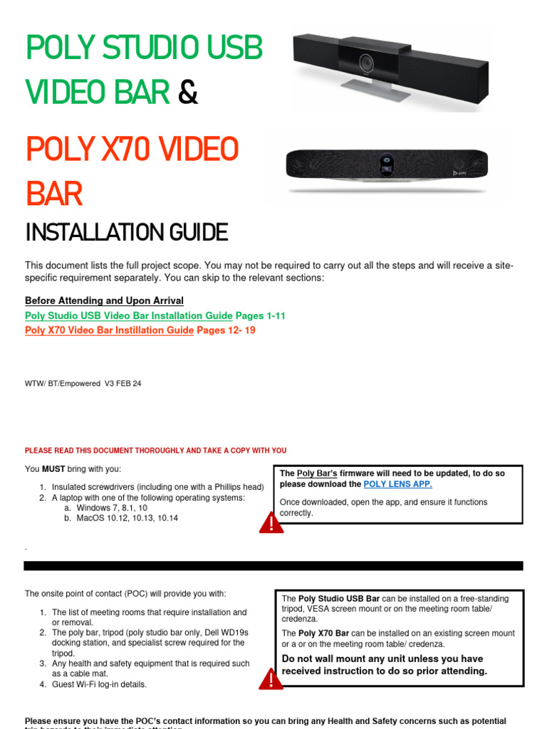 Poly Studio USB & X70 Bar Installation Guide V3 | Download Free PDF ...
