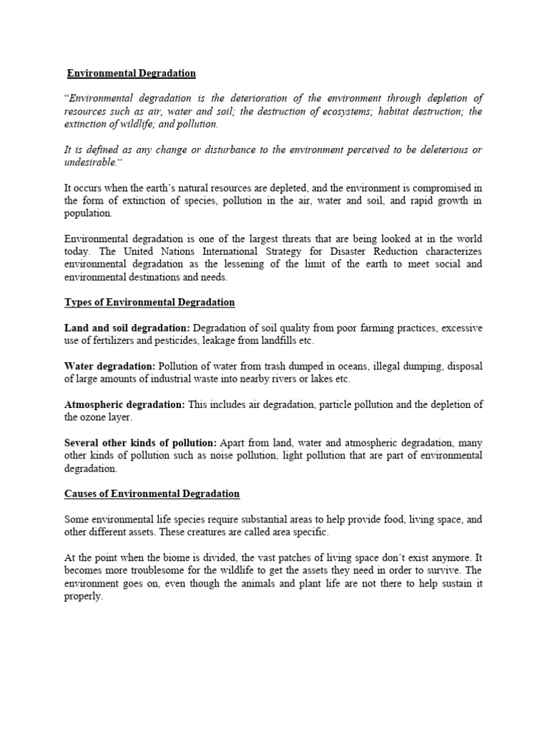 Understanding Environmental Degradation | PDF | Habitat Destruction ...
