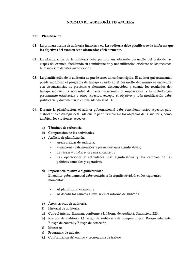 Normas de Auditoría Financiera | PDF | Auditoría | Contralor