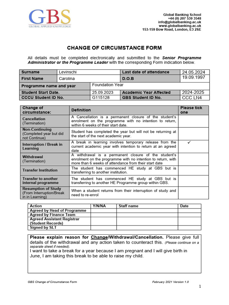 Change of Circumstance Form PDF