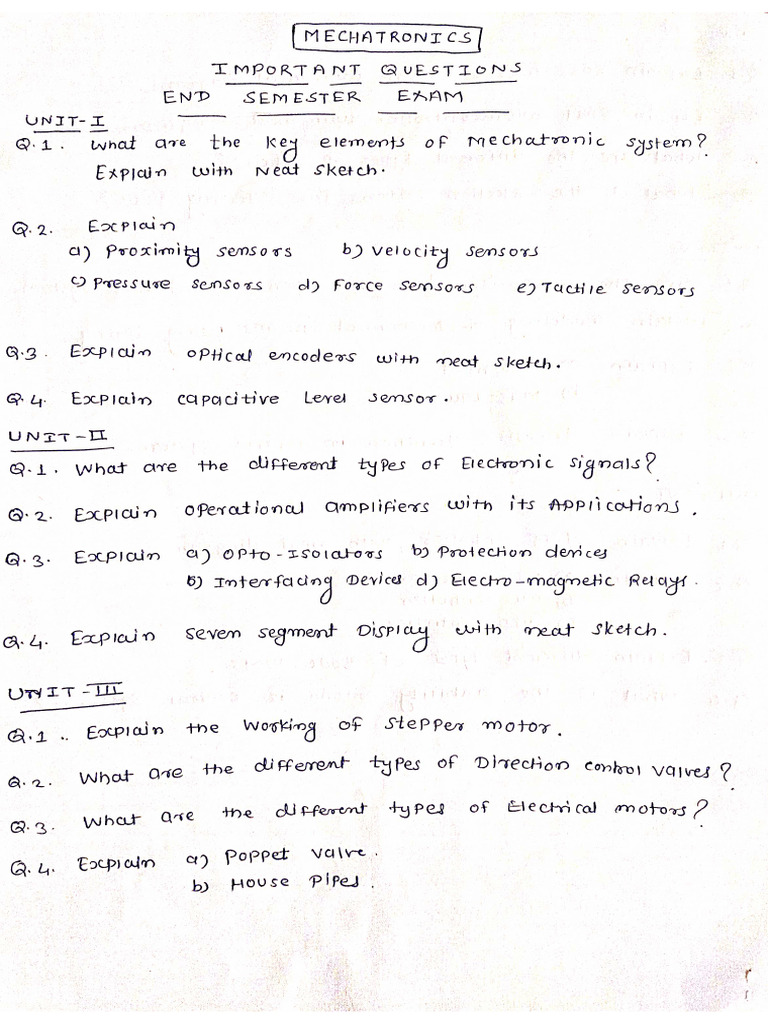 Mechatronics IMP Questions | PDF