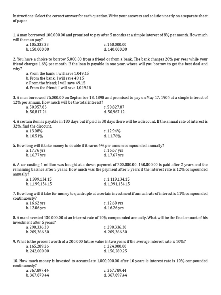Exercises Interest Pdf Interest Interest Rates