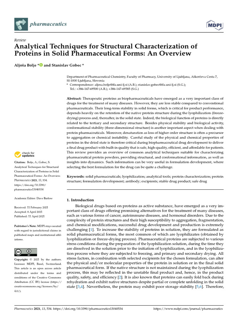 Analytical Techniques For Structural Characterization of Proteins ...