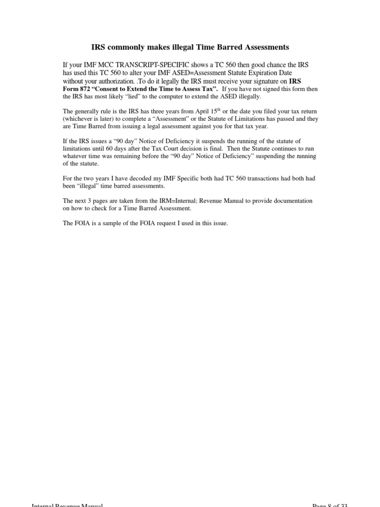 Time Barred Assessments PDF United States Tax Court Internal