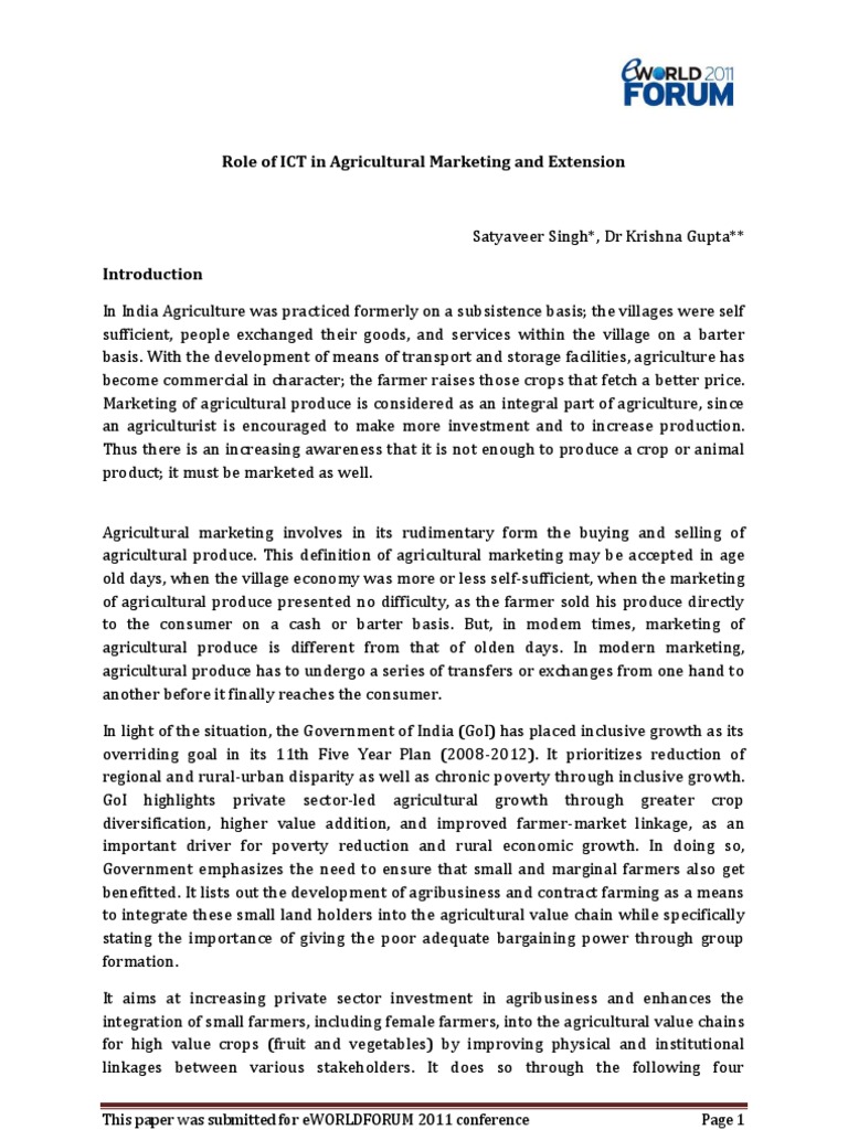 Role of ICT in Agricultural Marketing and Extension-Satyaveer Singh, DR ...