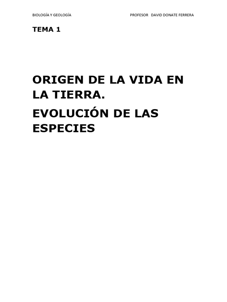 Tema 1. Origen de La Vida. Evolución | PDF | Evolución | Seleccion natural