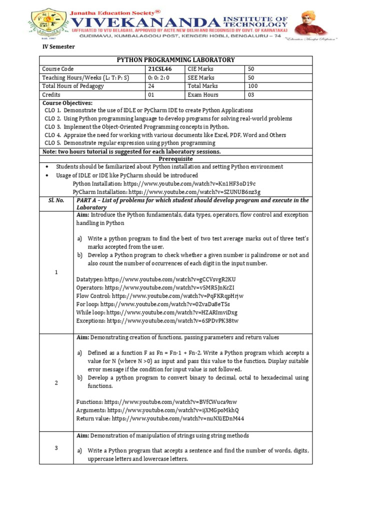 Python Lab Manual Update | PDF | Computer Program | Programming