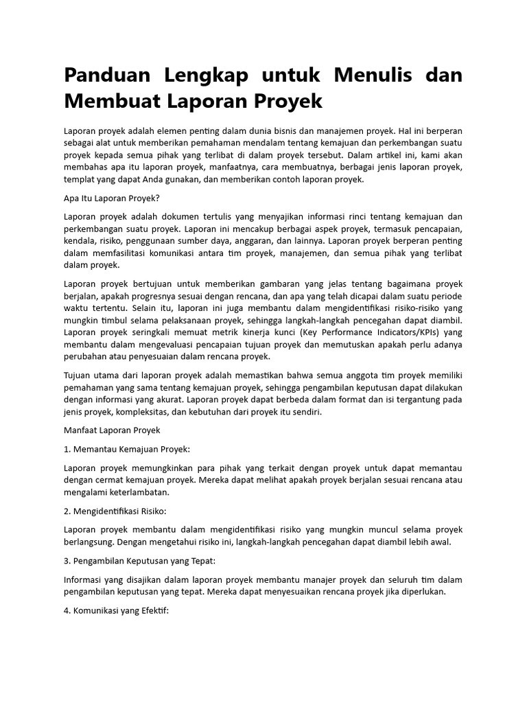 Panduan Lengkap Untuk Menulis Dan Membuat Laporan Proyek Pdf