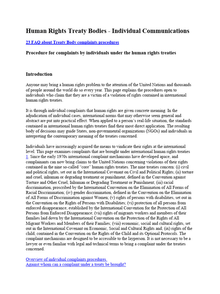 Human Rights Treaty Bodies - Individual Communications | PDF | Treaty ...