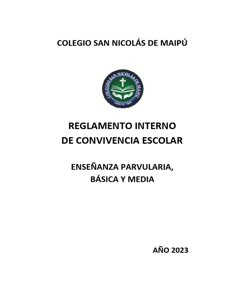 Reglamento de Convivencia Escolar 2023 | PDF | Educación de la primera ...