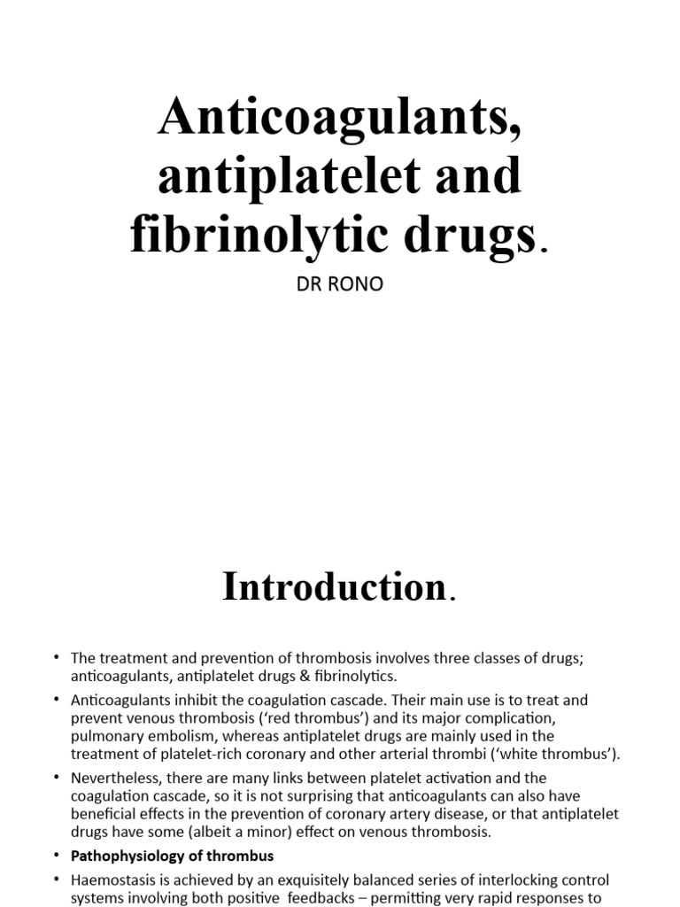 Fibrinolytic vs Antiplatelet Drugs Explained | PDF | Thrombus | Thrombosis