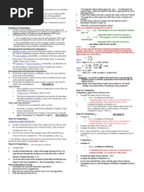 Ch 9 Hypothesis Testing Cheat Sheet Statistical Hypothesis