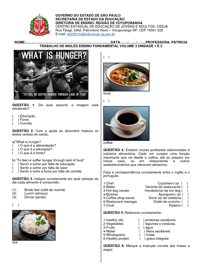 Trabalho de Inglês: Unidades 1 e 2 | PDF