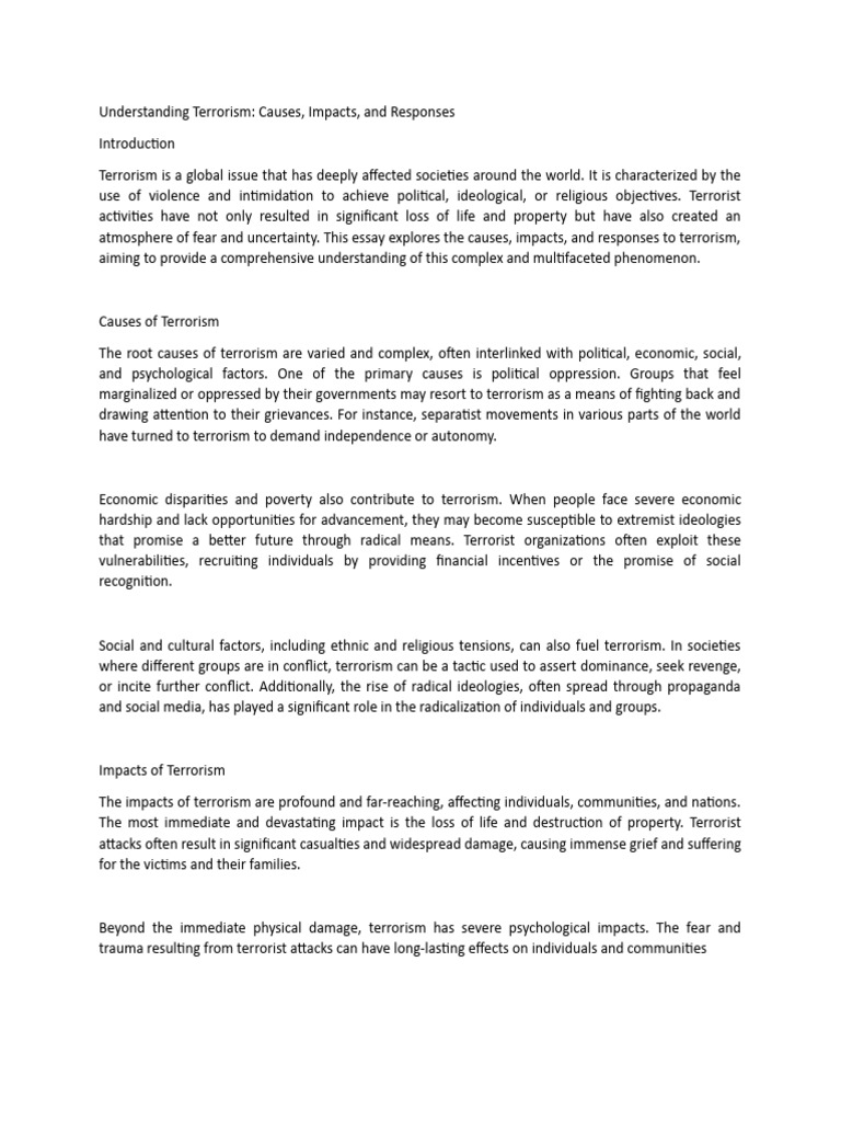 Understanding Terrorism Causes Impacts And Responses Pdf Self