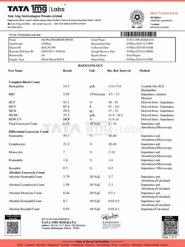 Complete Blood Count Report Summary | PDF | White Blood Cell | Anemia