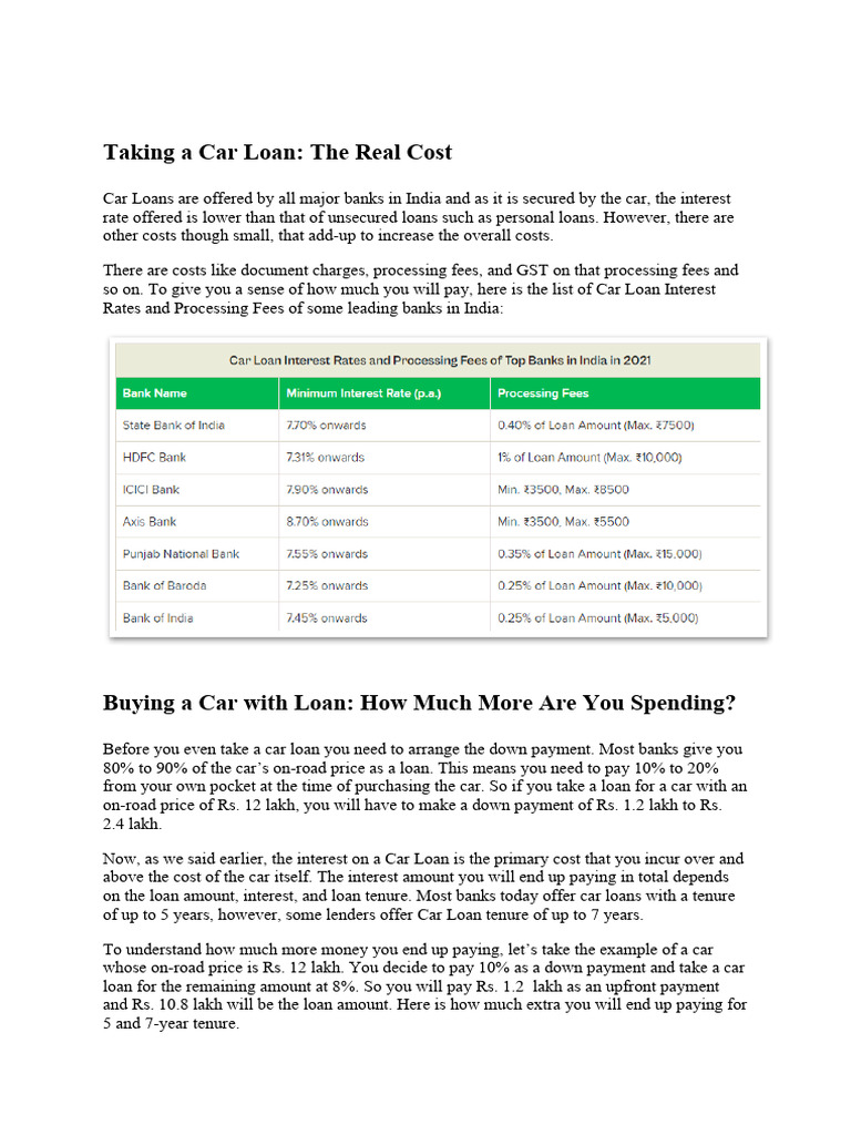 Taking A Car Loan Pdf Loans Interest