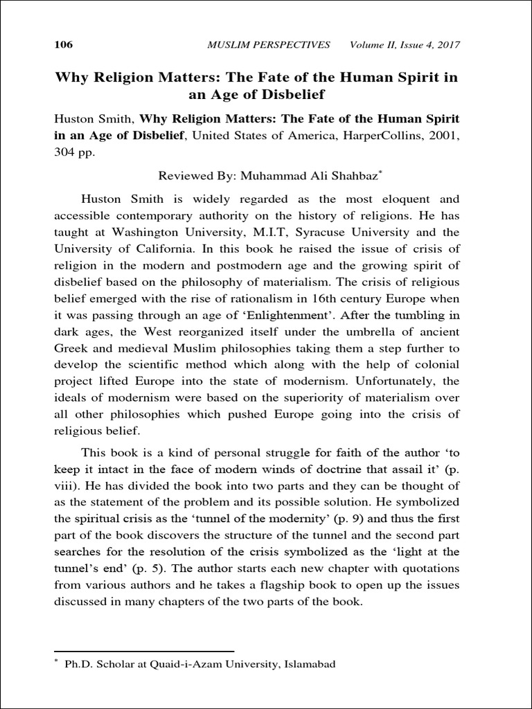 Book Review Why Religion Matters The Fate of The Human Spirit in An Age ...