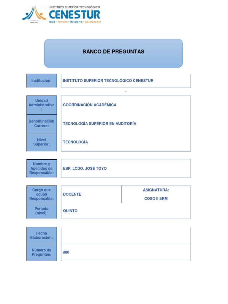 Cuestionario sobre COSO II ERM y Control Interno | PDF | Auditoría ...