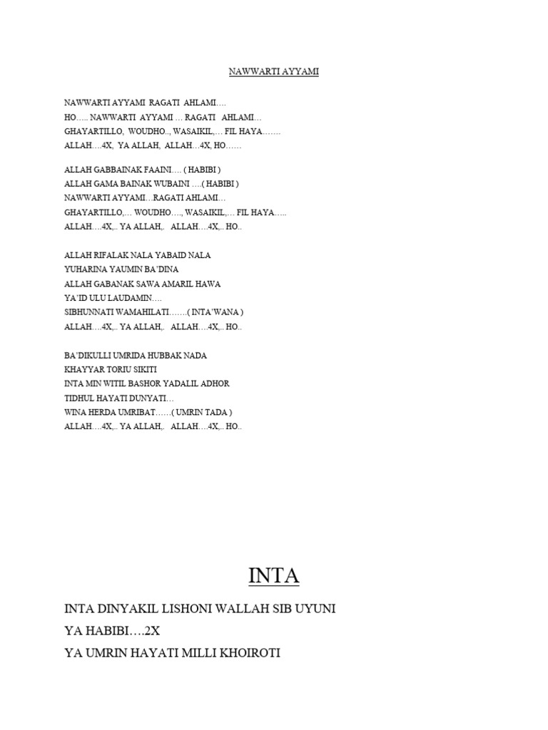 Lirik Kumpulan Shalawat | PDF