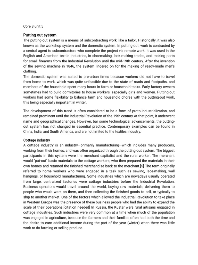 Understanding the Putting-Out System | PDF | Labor | Business