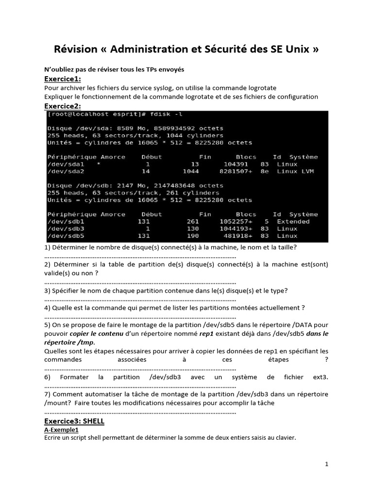 Révision Administration SE Unix et Shell | PDF | Fichier informatique ...