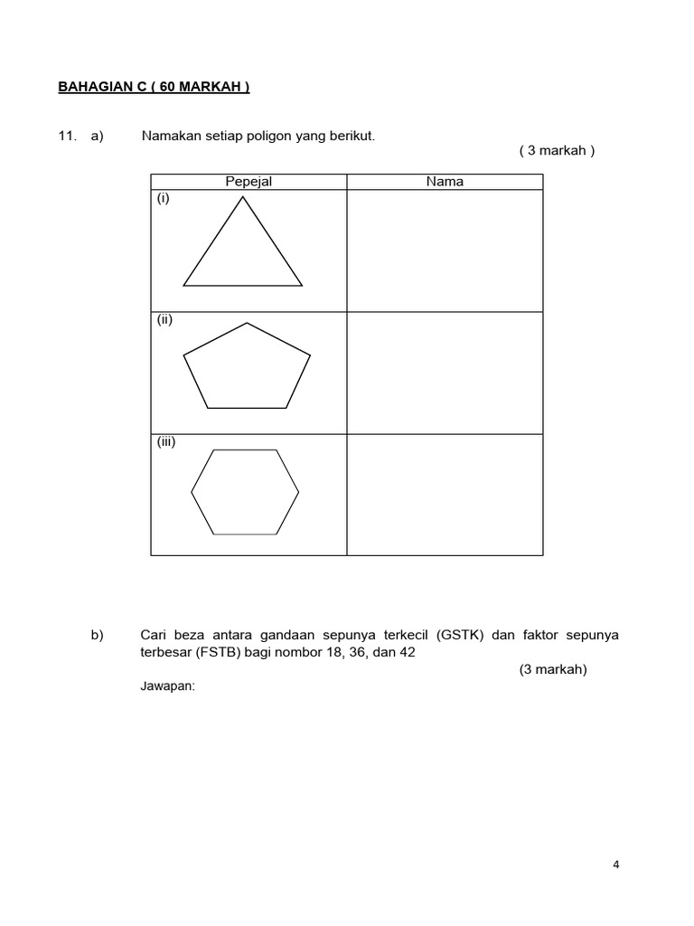 Soalan Matematik Tingkatan 2: Poligon & GSTK | PDF | Metode & Bahan Ajar
