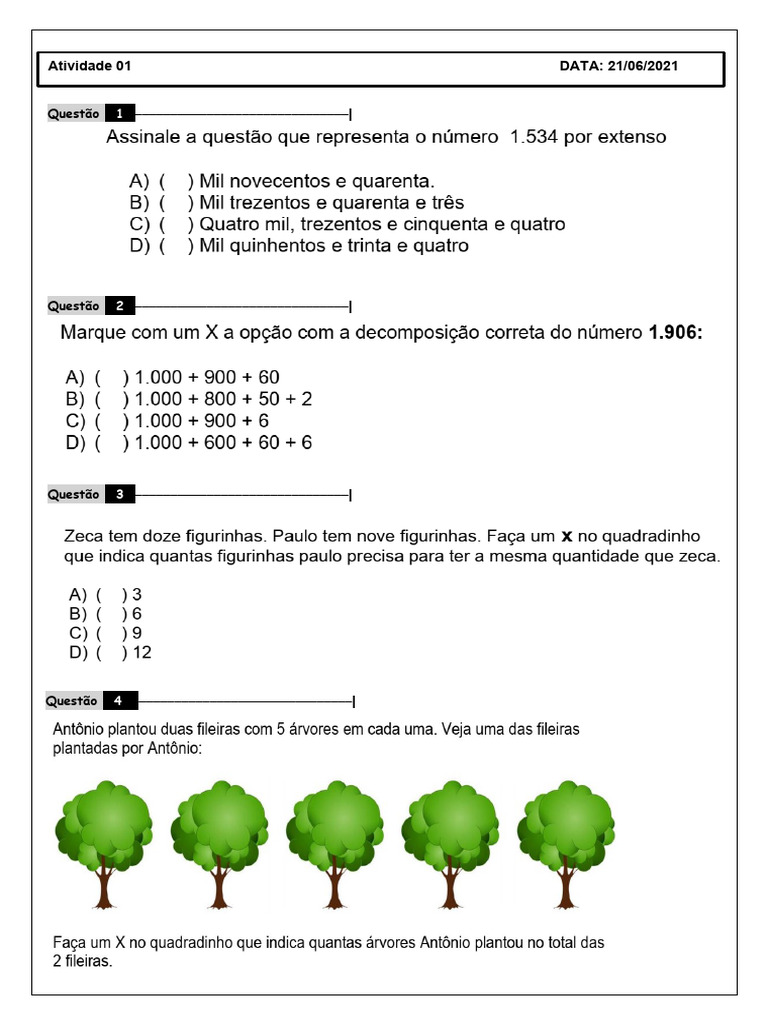 Prova Matematica 4 Ano 2 Bimestre 2 | PDF