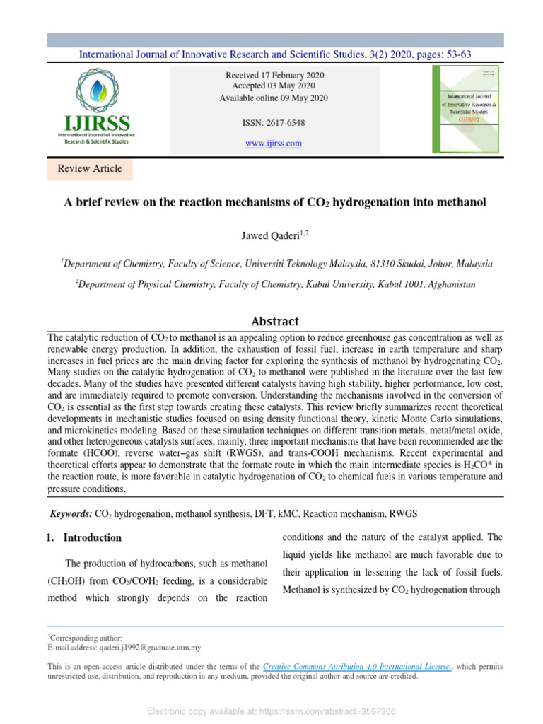 CO2 to Methanol: Mechanisms Review | PDF | Catalysis | Chemical Reactions