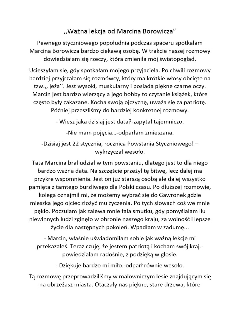 Wa na Lekcja Od Marcina Borowicza Opowiadanie Tw rcze PDF